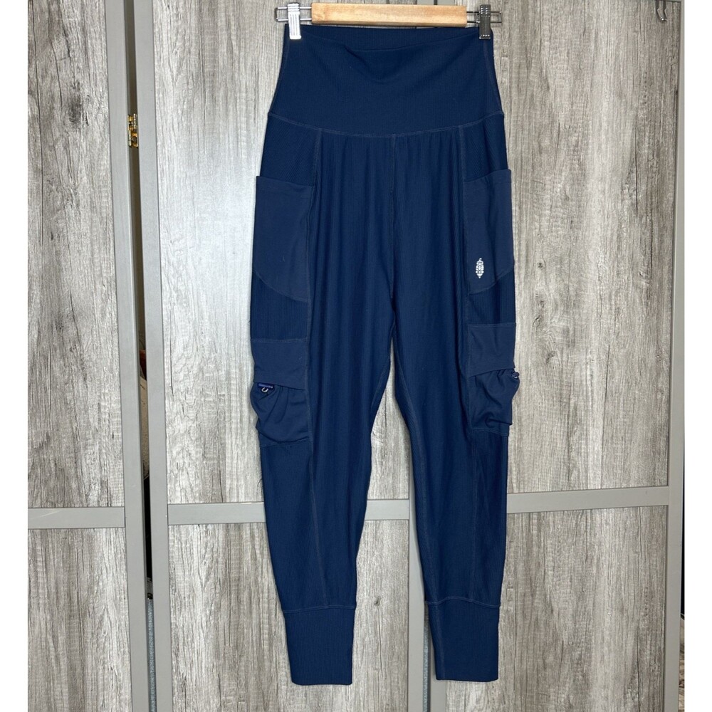 Free People Movement Harem Pants XS Take a Hike Ribbed Pockets Navy Blue